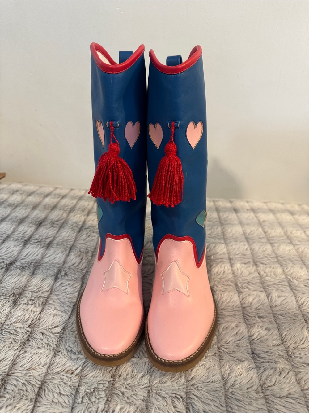 Stella McCartney Kids Blue and Pink Tassel Heart Star Boots